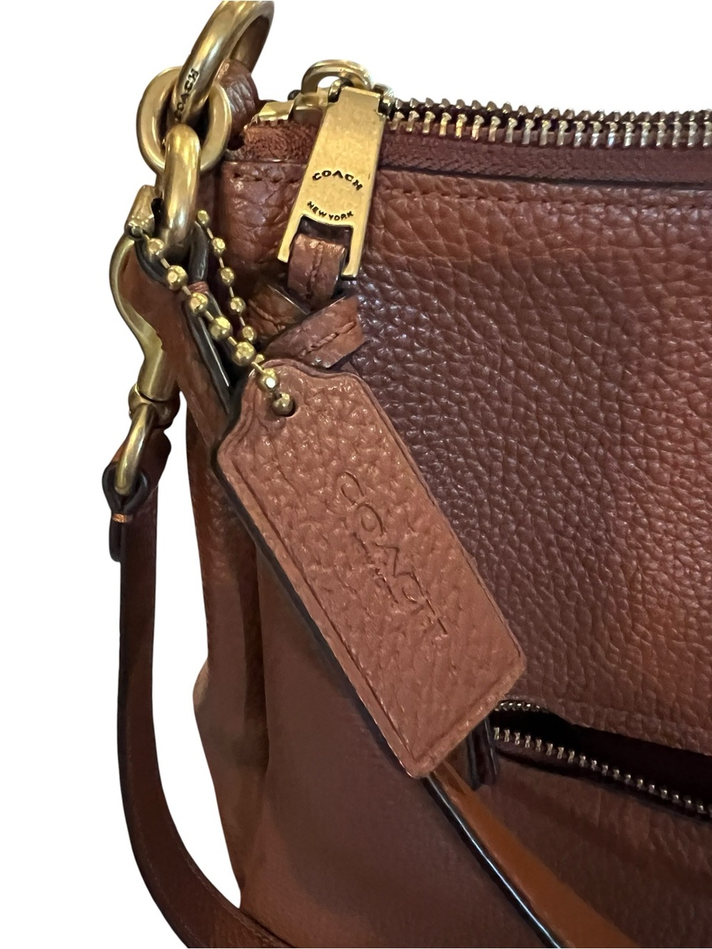 Coach Pebbled Leather Shoulder Bag in Brown with Gold Hardware - Picture 3 of 12